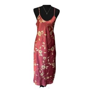 Vintage 90s Floral Slip Dress in Burgundy and Cream